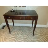 A Mahogany Ladies Dressing Desk With Three Drawers And Silver Knobs With Gold Painted In Lay Trim 90