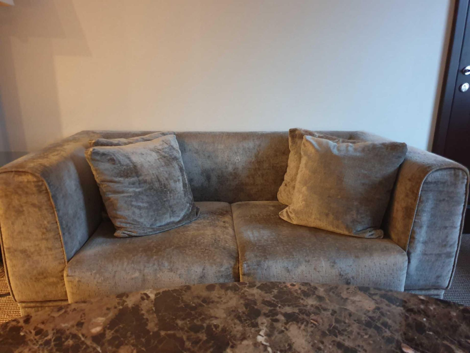 Upholstered Two Seater Velvet Sofa In Silver Silhouette 170 X 90 X 68 ( Loc 441) - Image 3 of 3
