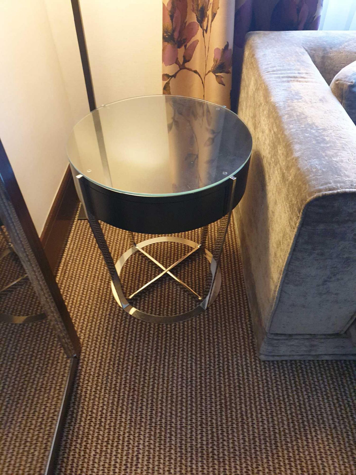 3 X Contemporary Black Ash Side Table Glass Top With Single Drawer Stainless Steel Legs 50 X 60cm ( - Image 2 of 3