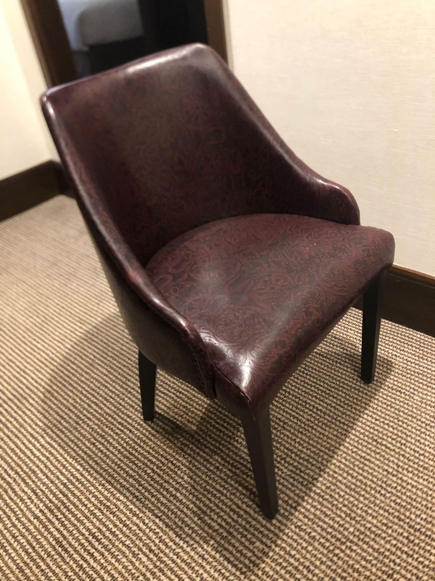 Edelman Leathers Burgundy Embossed Pattern Studded Chair With Black Wood Leg 58 (W) X 60 (D) Cm X 83