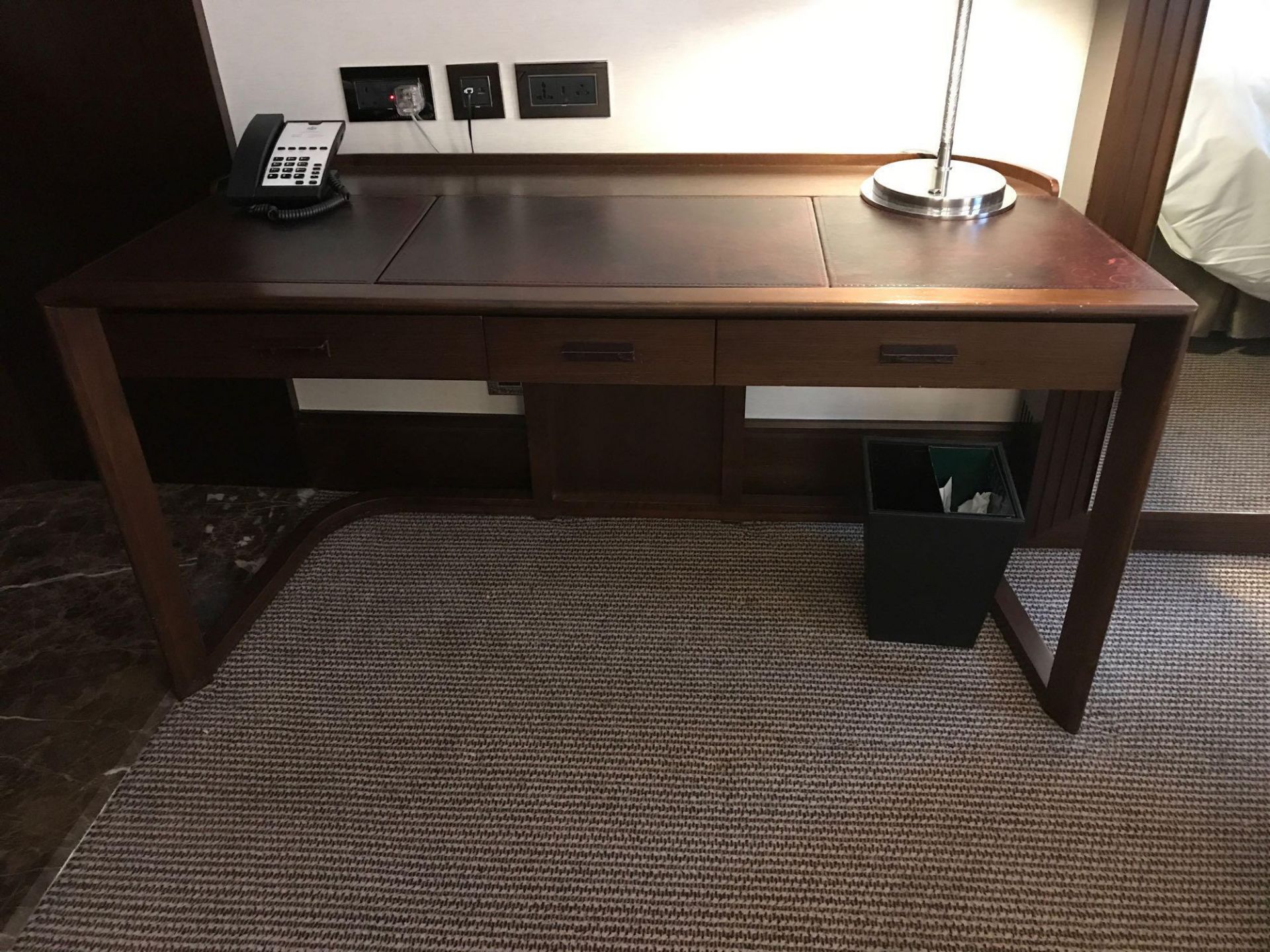 Walnut Veneer Desk By David Salmon Three Drawer With Inlay Leather Top 150 X 60 X 74cm (Loc 303)