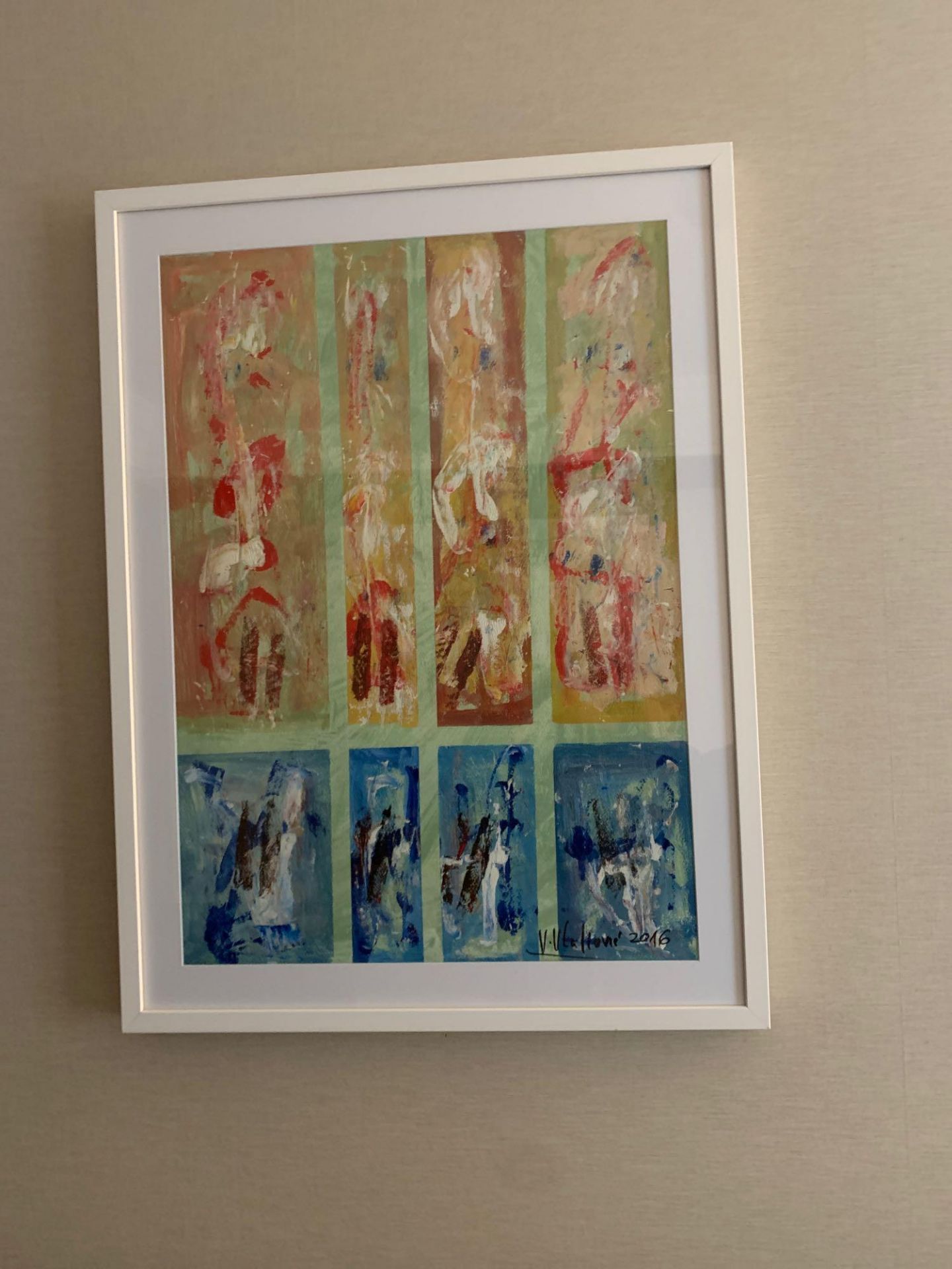 2 x Abstract Print In White Wooden Frame signed and dated Vladimir Vlahovic 60 X 80cm (Loc 111)
