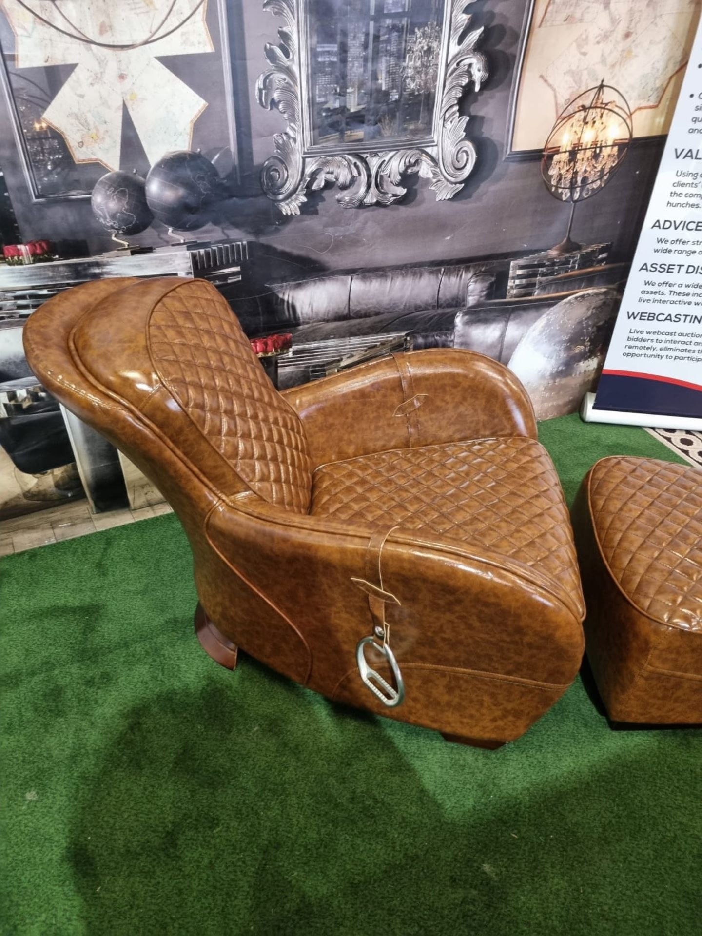 Saddle Chair In Vintage Leather Cigar complete with footstool Inspired by the heritage of equestrian - Image 6 of 7