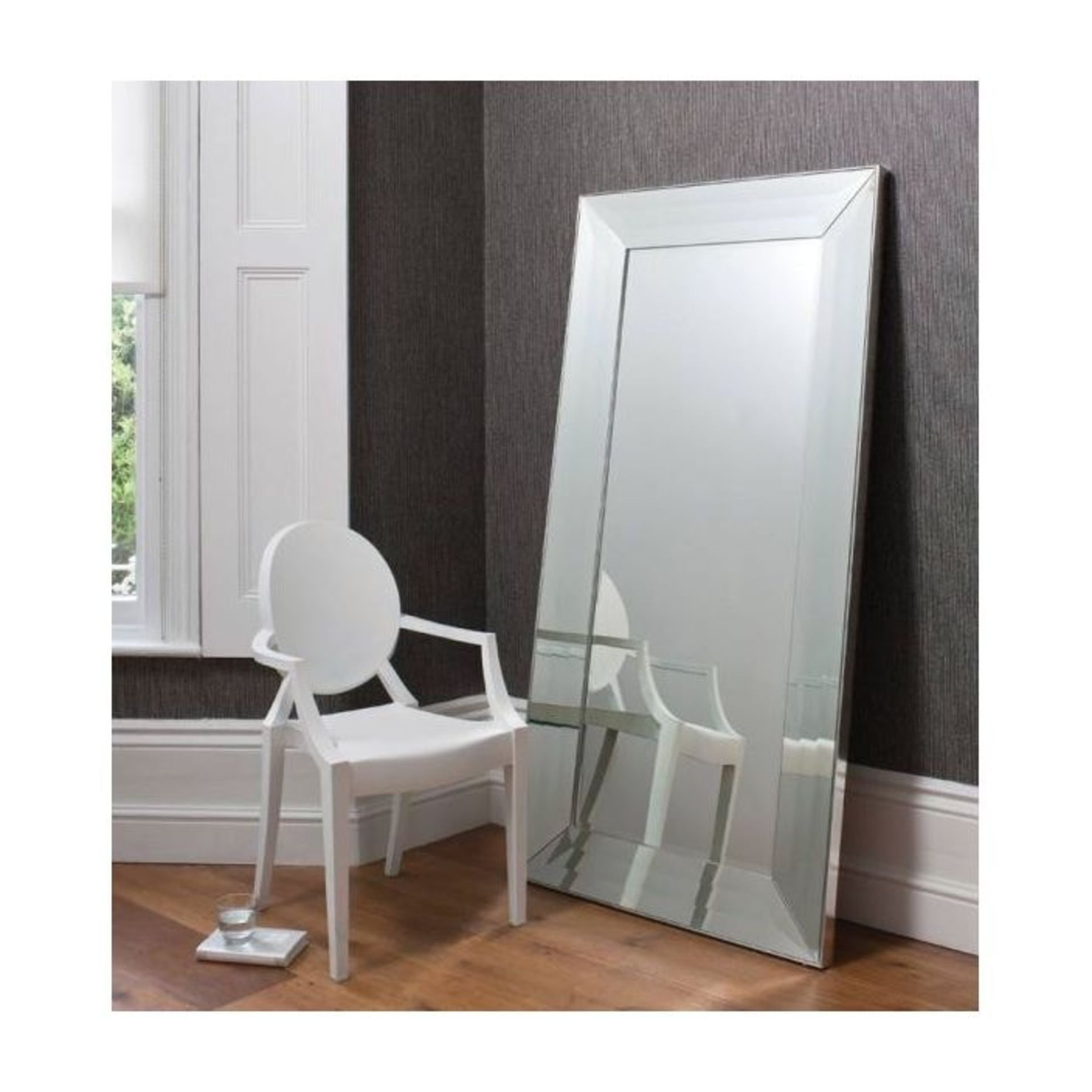 Ferrara Leaner Mirror Silver 1825 X 910mm Wide Bevelled Mirror Frame With Silver Outer Edges