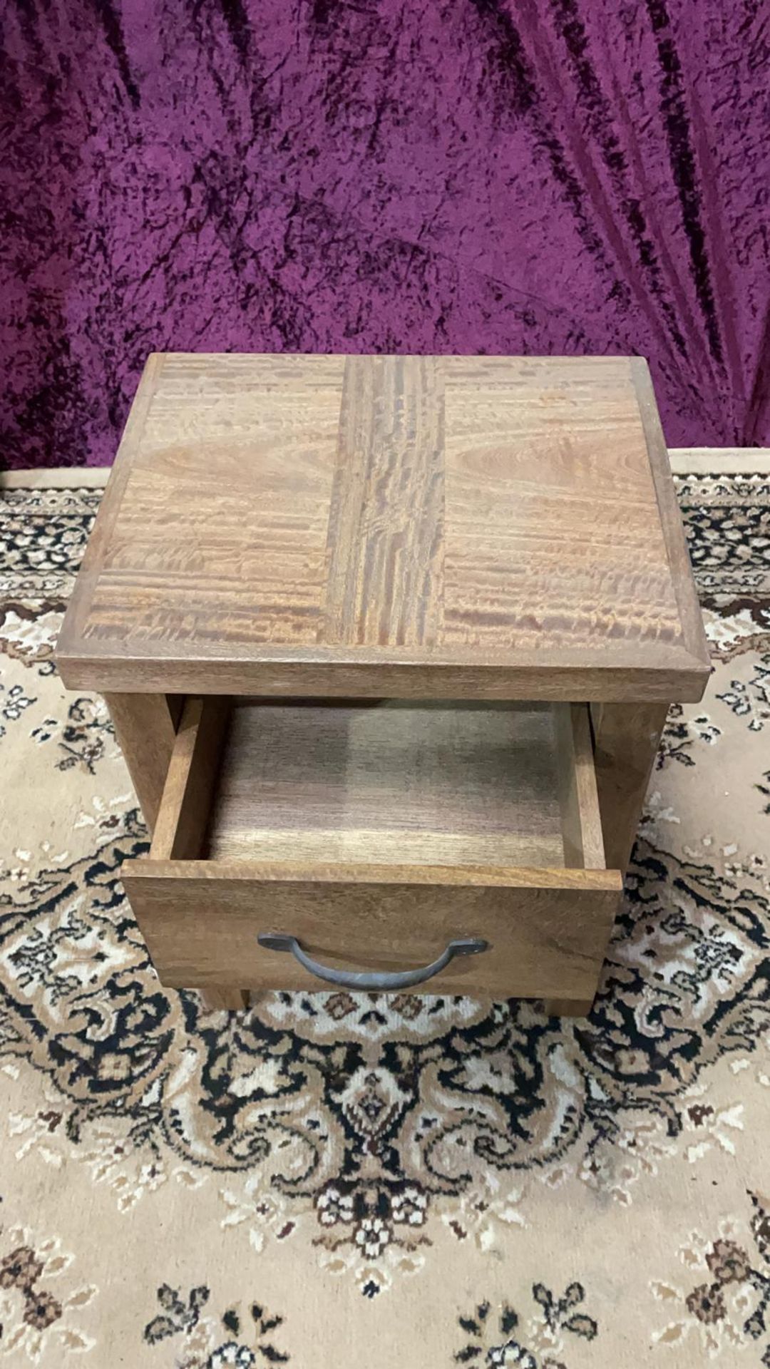Oak rustic wood single drawer side table nightstand with slatted undershelf complete the - Image 3 of 3