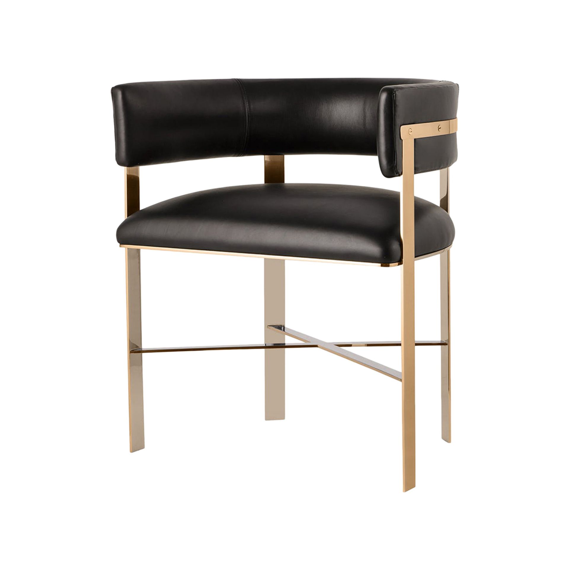 Art Dining Chair - Mirrored Brass / Black Onyx Leather The Art Dining Chair Incorporates Aspects - Image 2 of 2