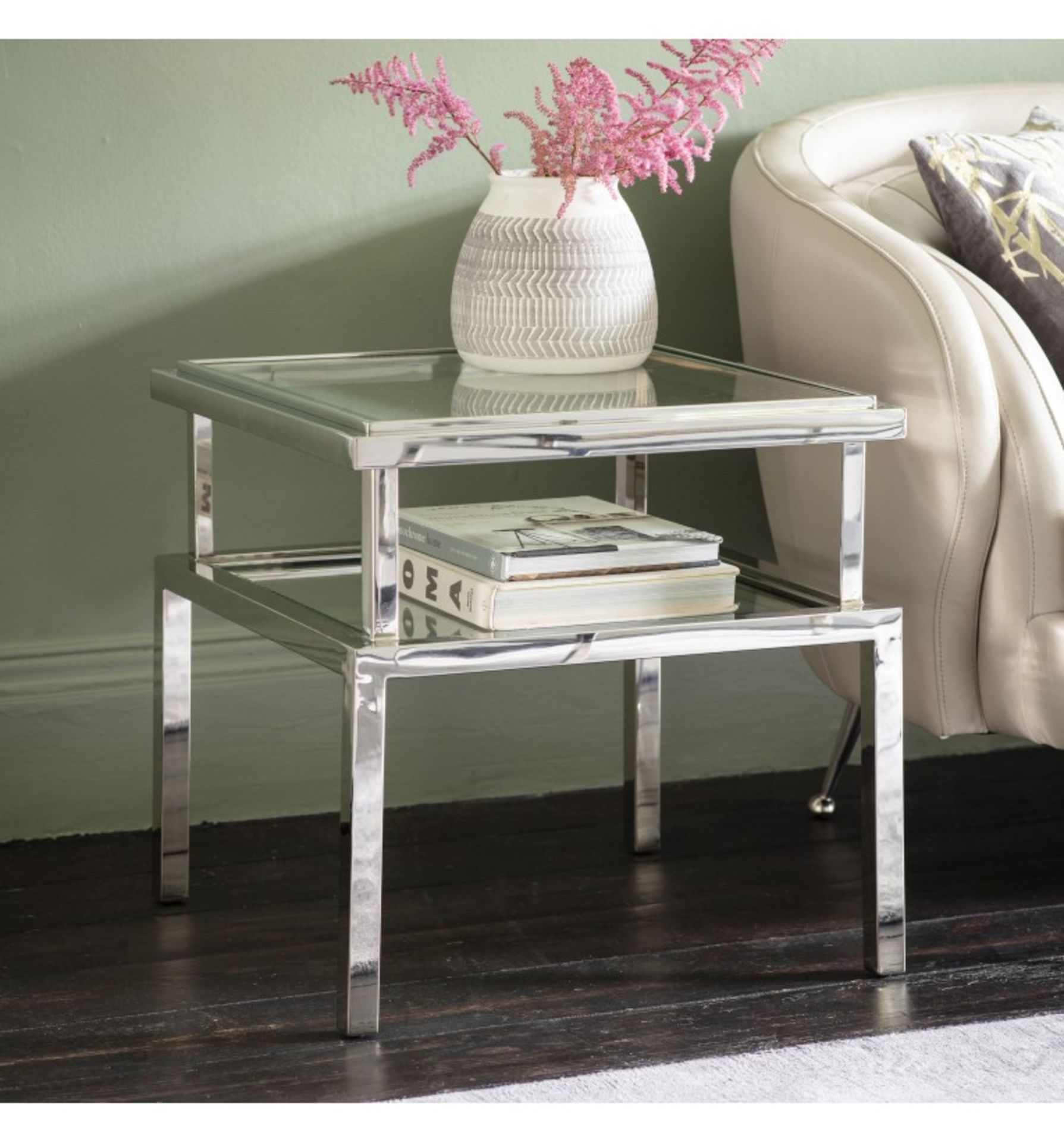 Salerno Side Table Silver 550 X 550 X 550mm This Two Storey Salerno Side Table Oozes Class And