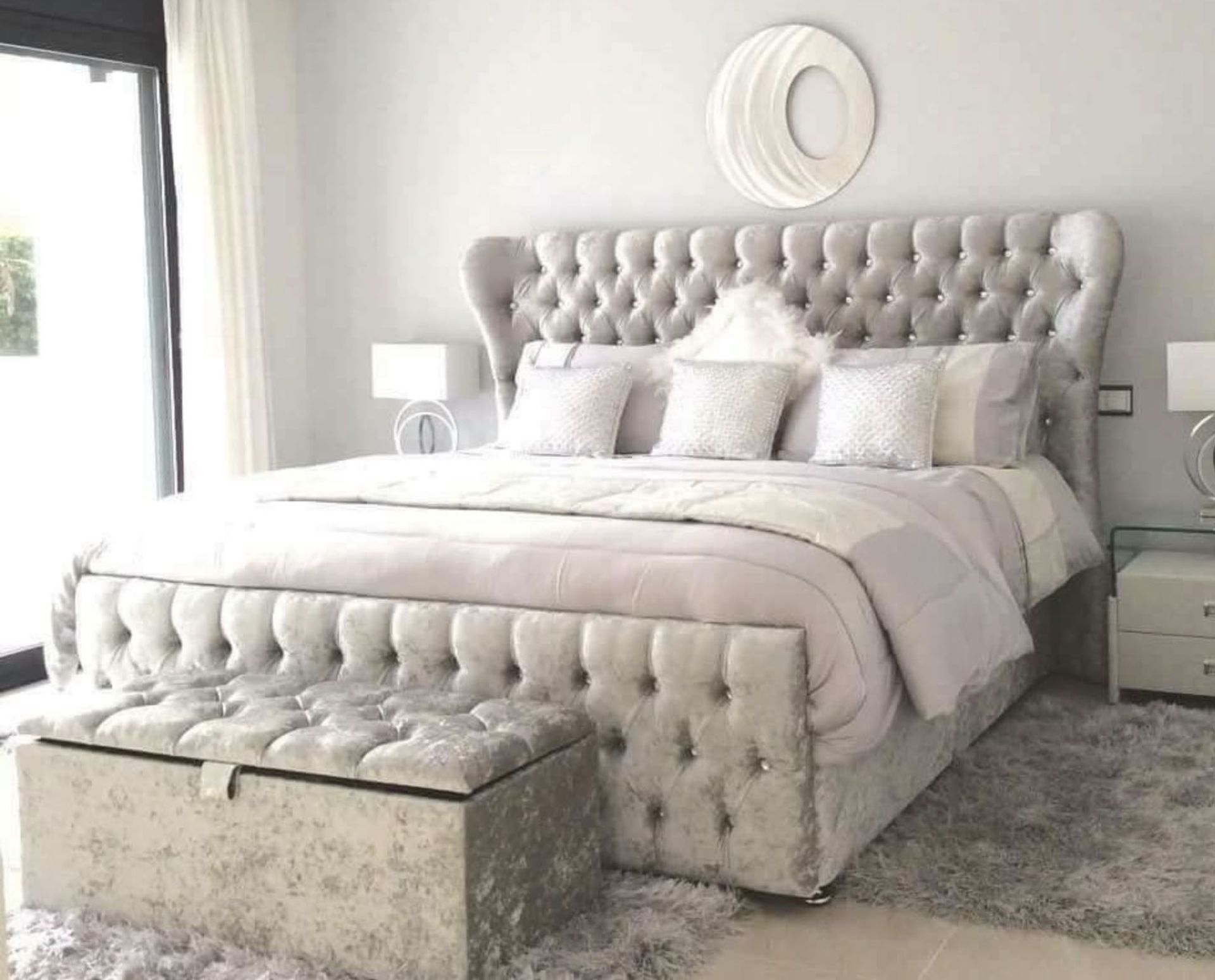 Majestic King Size Sleigh Bed Naples Silver This a stunning addition to the bedroom, this eloquent