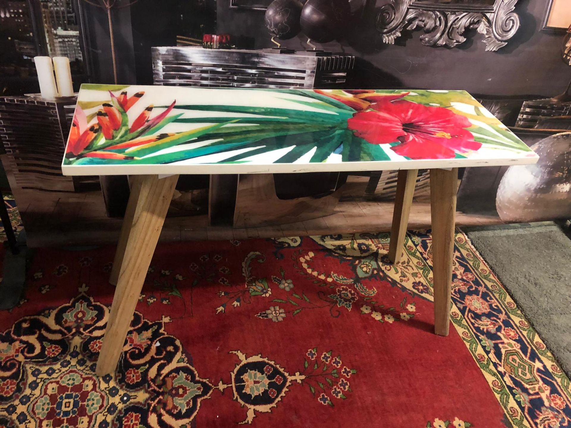 Tropical Console Table Vibrant Pattern Console Table Functional Piece With A Unique Vibrant - Image 2 of 6
