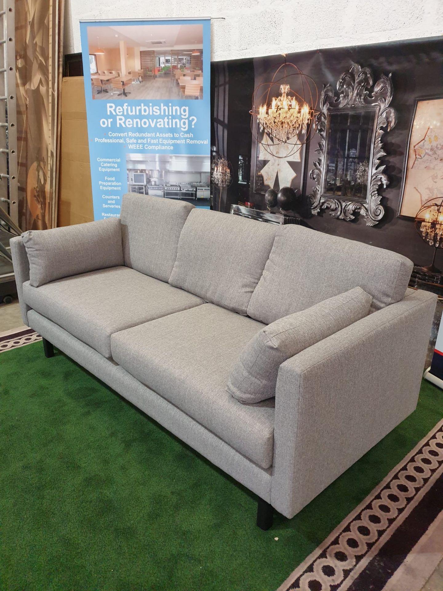 Kibre Sofa Upholstered in Berwick Meghan Stone Ultra modern sofa great for an apartment or open plan
