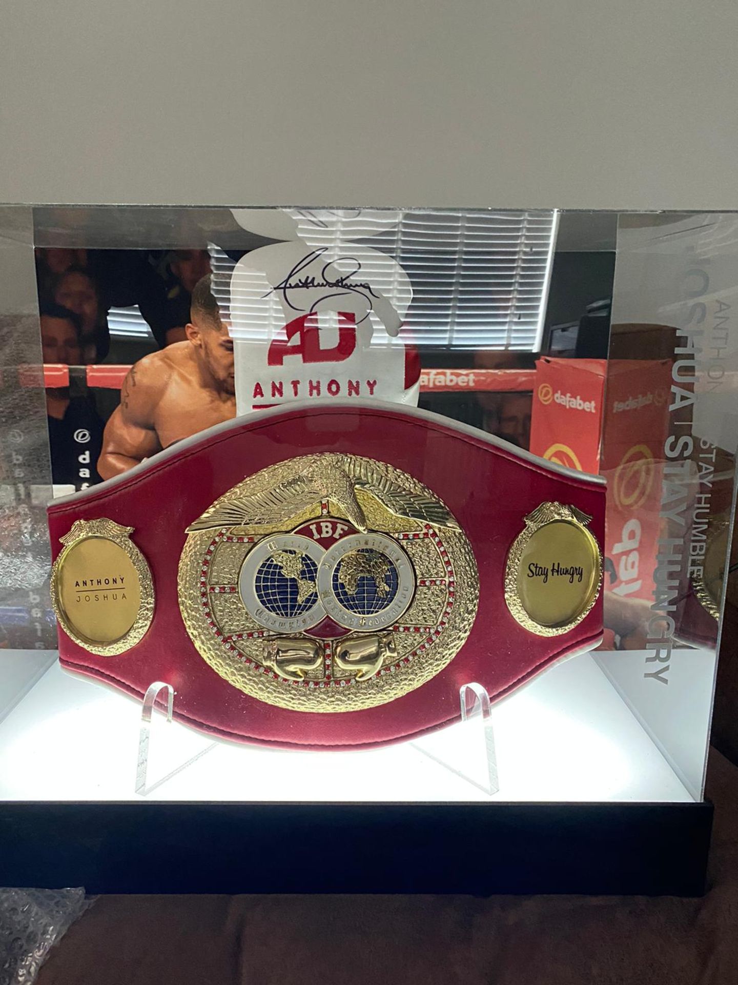 Anthony Joshua Signed Glove With A IBF Belt In A Led Light Up Case