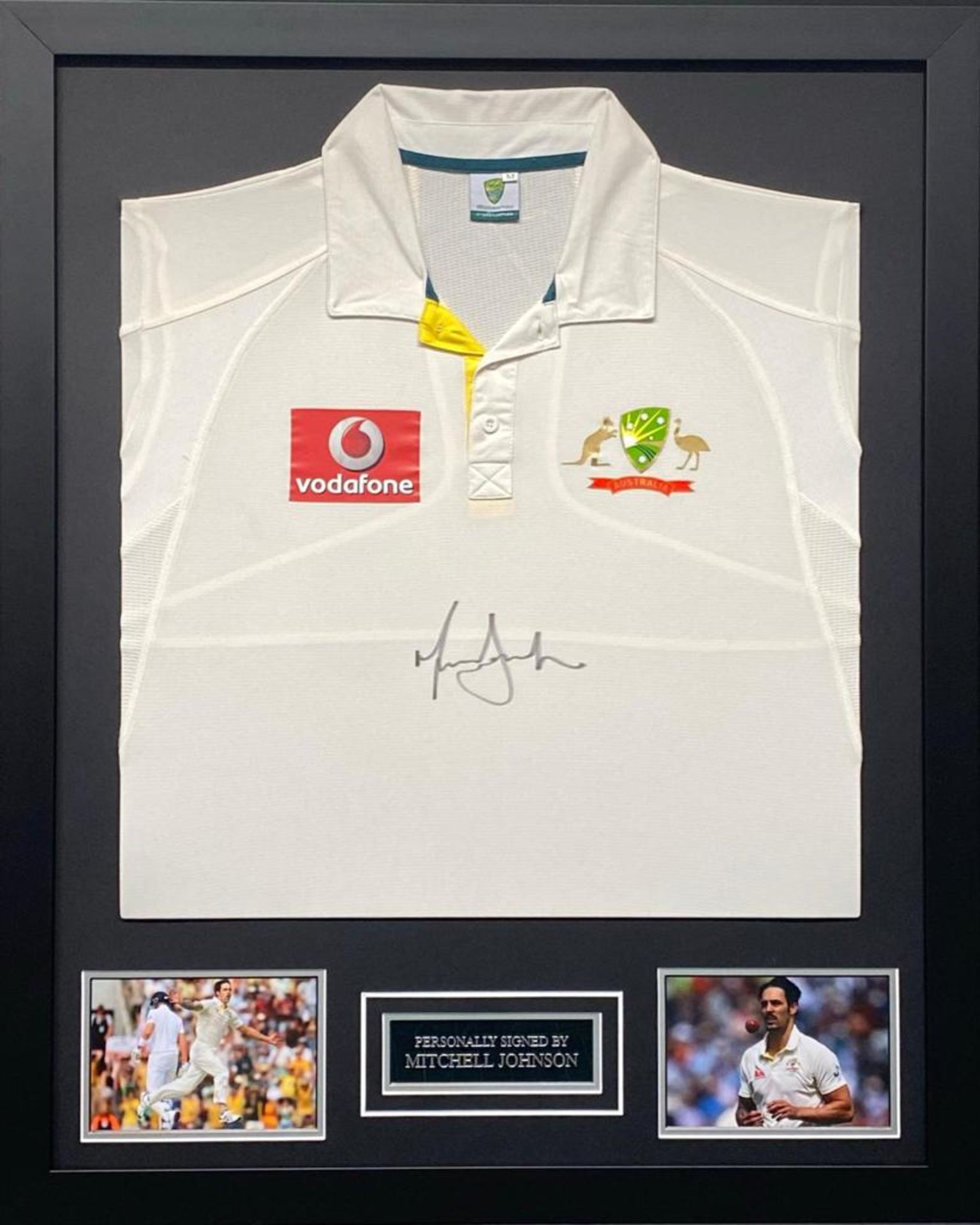 Mitchell Johnson Signed And Framed Australia Cricket Jersey Supplied with Certificate Of