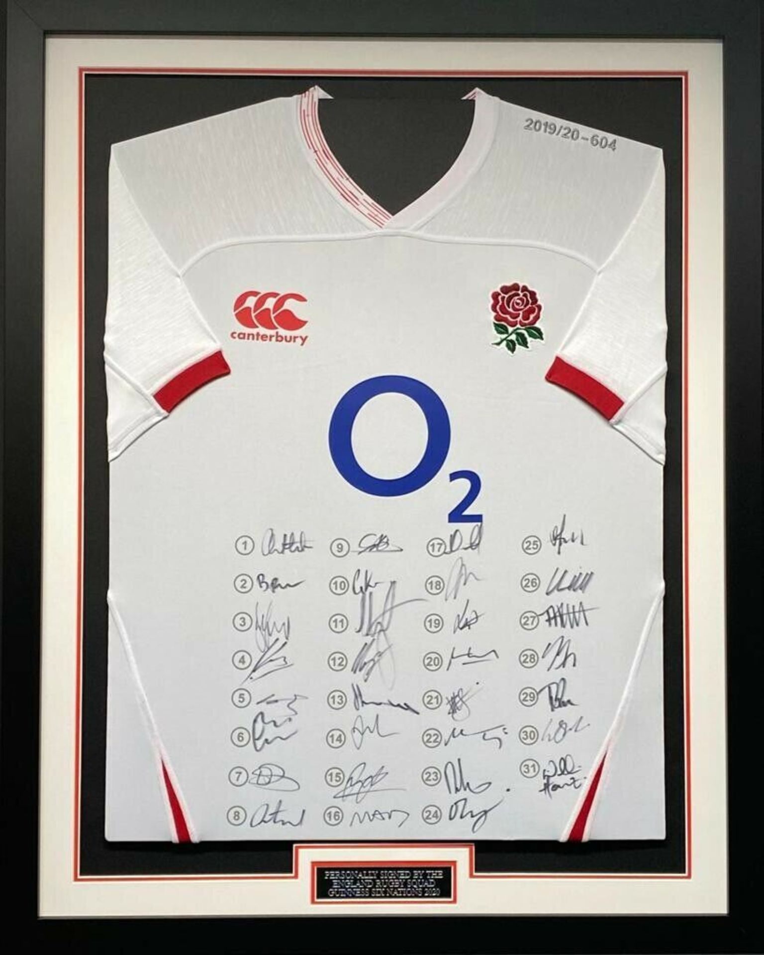 England 2019/20 Squad Signed Framed Rugby Shirt Supplied with Certificate Of Authenticity