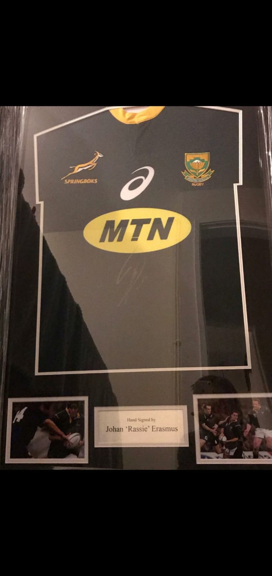 Johan Rassie Erasmus Signed And Framed South Africa Shirt Supplied with Certificate Of Authenticity