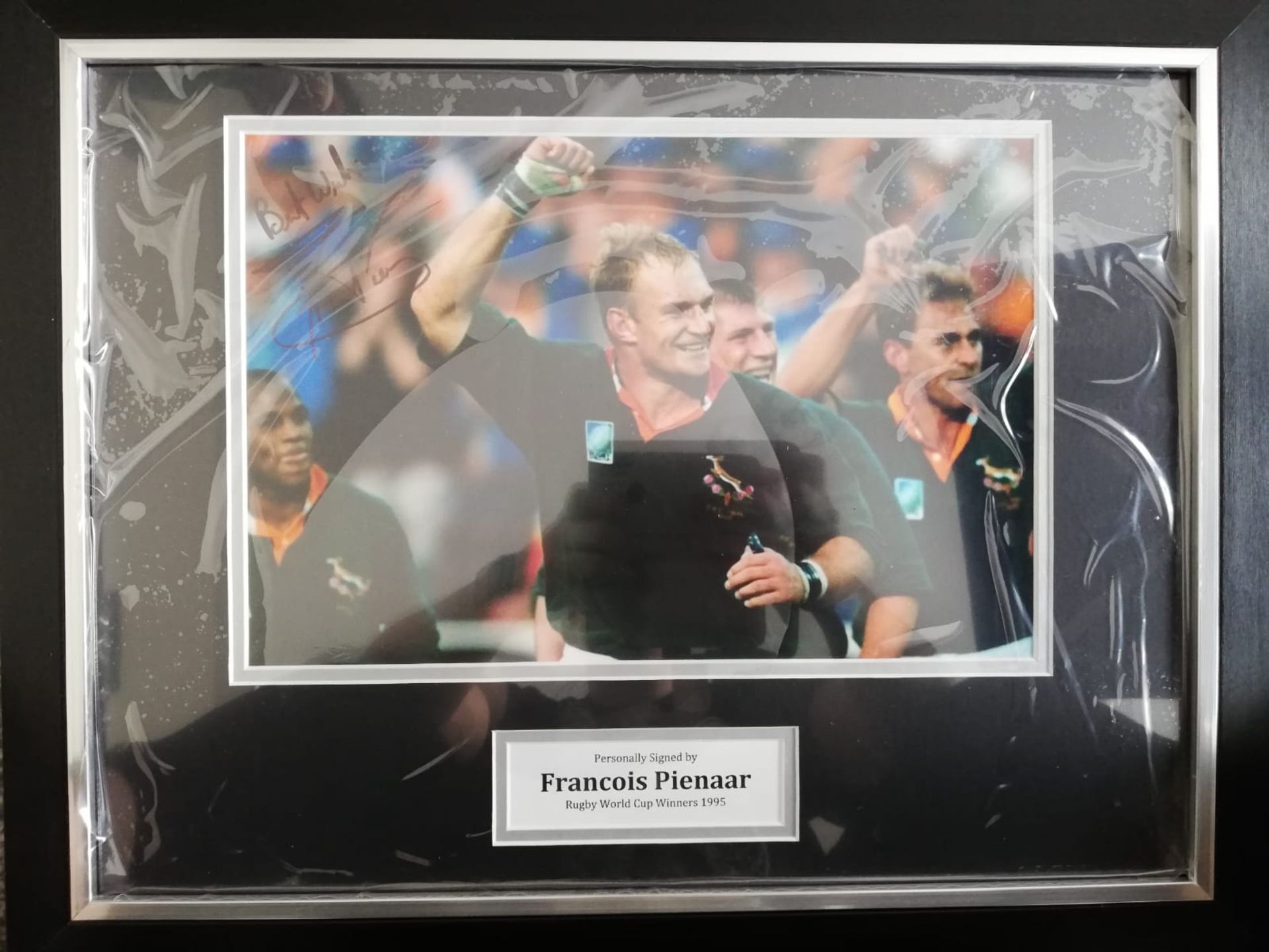 Francois Pienaar Signed And Framed South Africa Rugby Display Supplied with Certificate Of