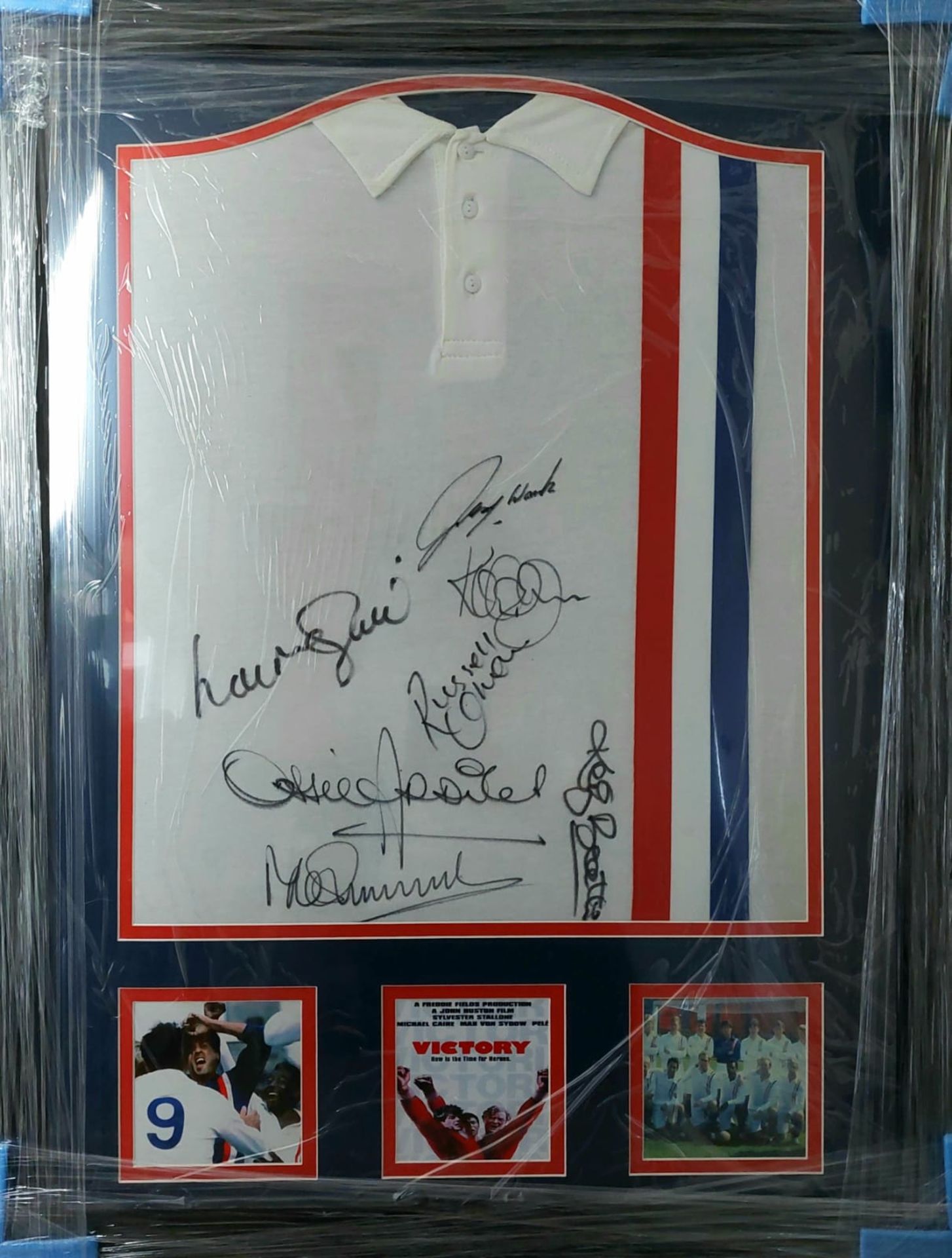 Framed Escape To Victory Movie Official Retro Shirt Signed By 7 With Supplied with Certificate Of