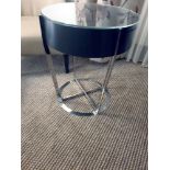 A pair of Contemporary Black Ash Side Tables Glass Top With Single Drawer polished Stainless Steel