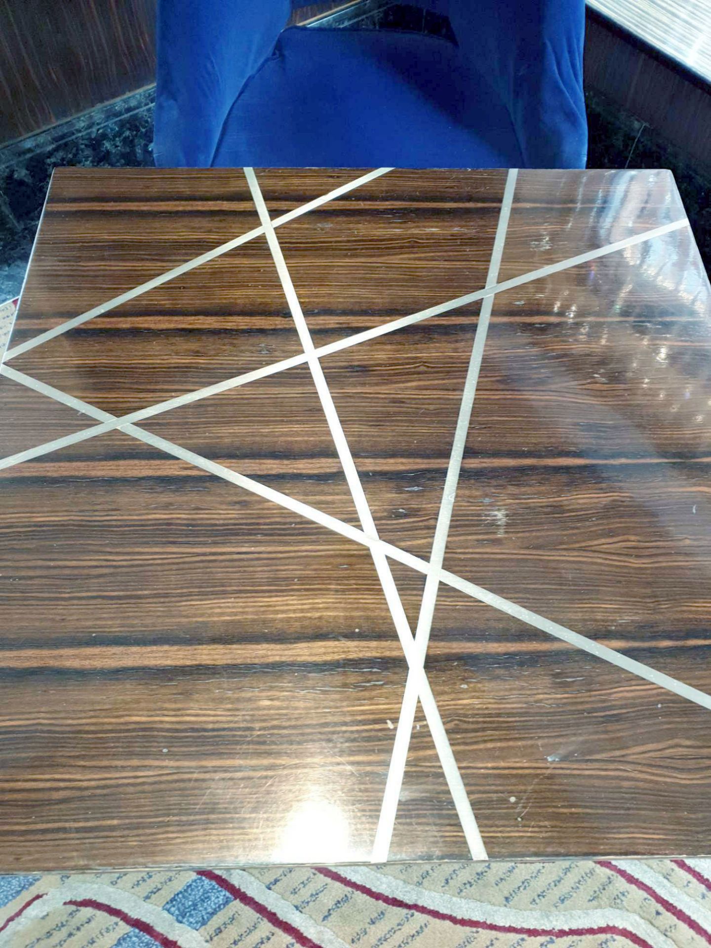 Dining Table Square Finished In Polished Macassar Ebony Starburst With Metal Inlay Stainless Steel - Image 2 of 4