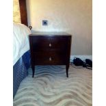 A Pair Of Two Drawer Bedside Tables With Gold Trim On 4 Tapering Legs Nickel Handles 50cms X 50cms