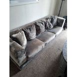 A Velvet Three Seater Sofa Contemporary Design 195 x 85 x 69cm With Loose Cushion Pads And Scatter