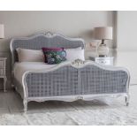 Hudson Cane 6' Superking Size Cane Bed Frame Silver White Mindy Ash, Painted Silver Highlight
