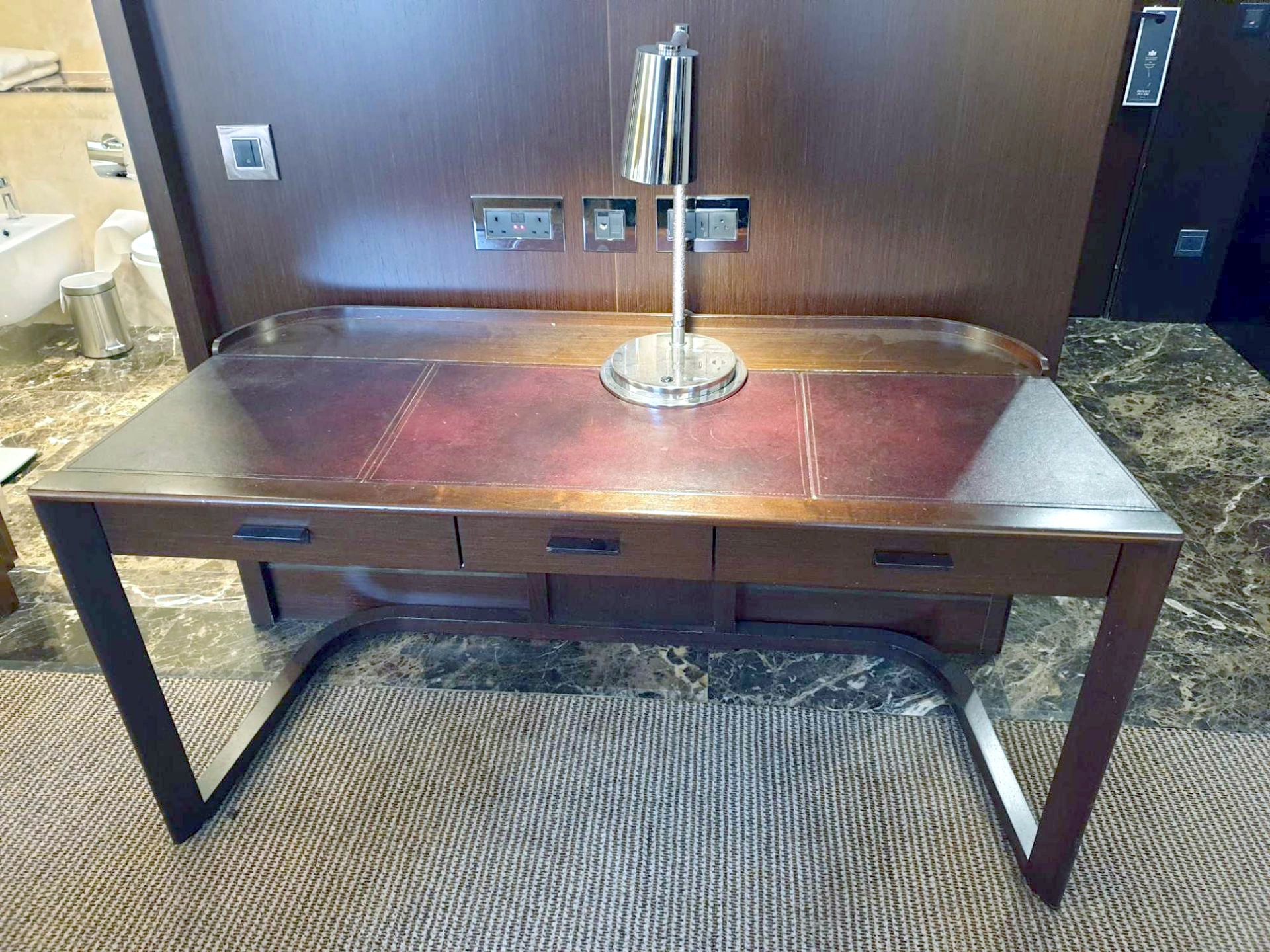 Walnut Veneer Desk By David Salmon Operational Drawers With Inlay Leather Top 130 X 60 X 74cm