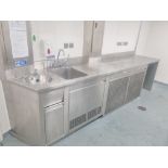 Commercial stainless steel work surface complete with utensil sink, hand wash basin Pentair Everpure