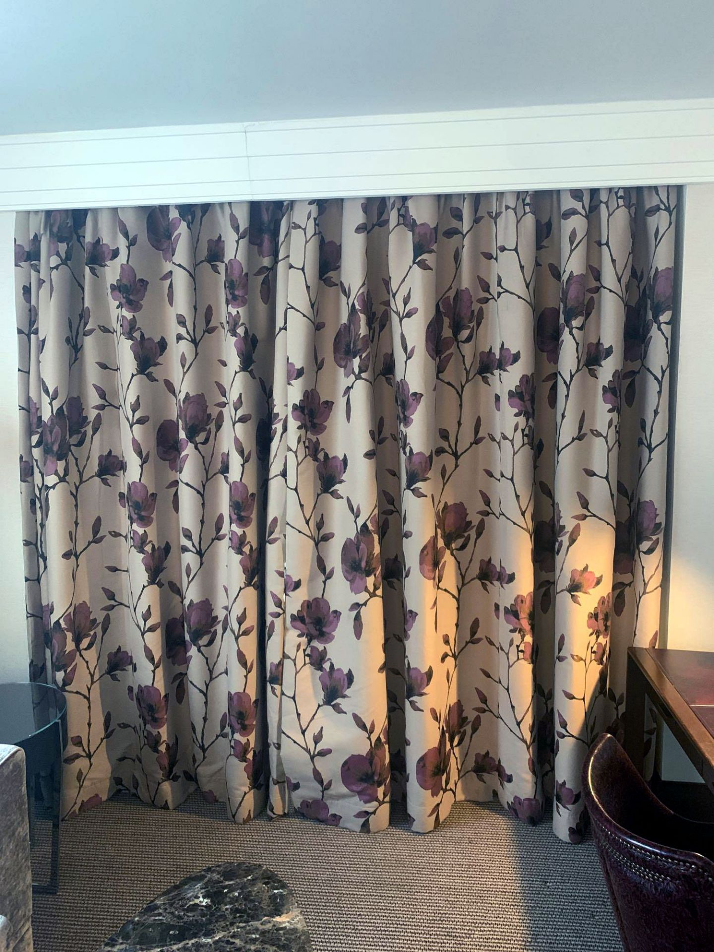 A Pair Drapes Jim Thompson Fabrics Soft Pink Floral Design fully lined pleat top Spans approximately - Image 2 of 2
