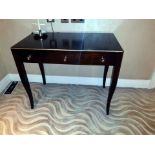 A Mahogany Ladies Dressing Desk With Three Drawers And Silver Knobs With Gold Painted In Lay Trim