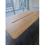 A hardwood oak boardroom table mounted on eight scandi form legs 320 x 160 x 75cm ( Buyers