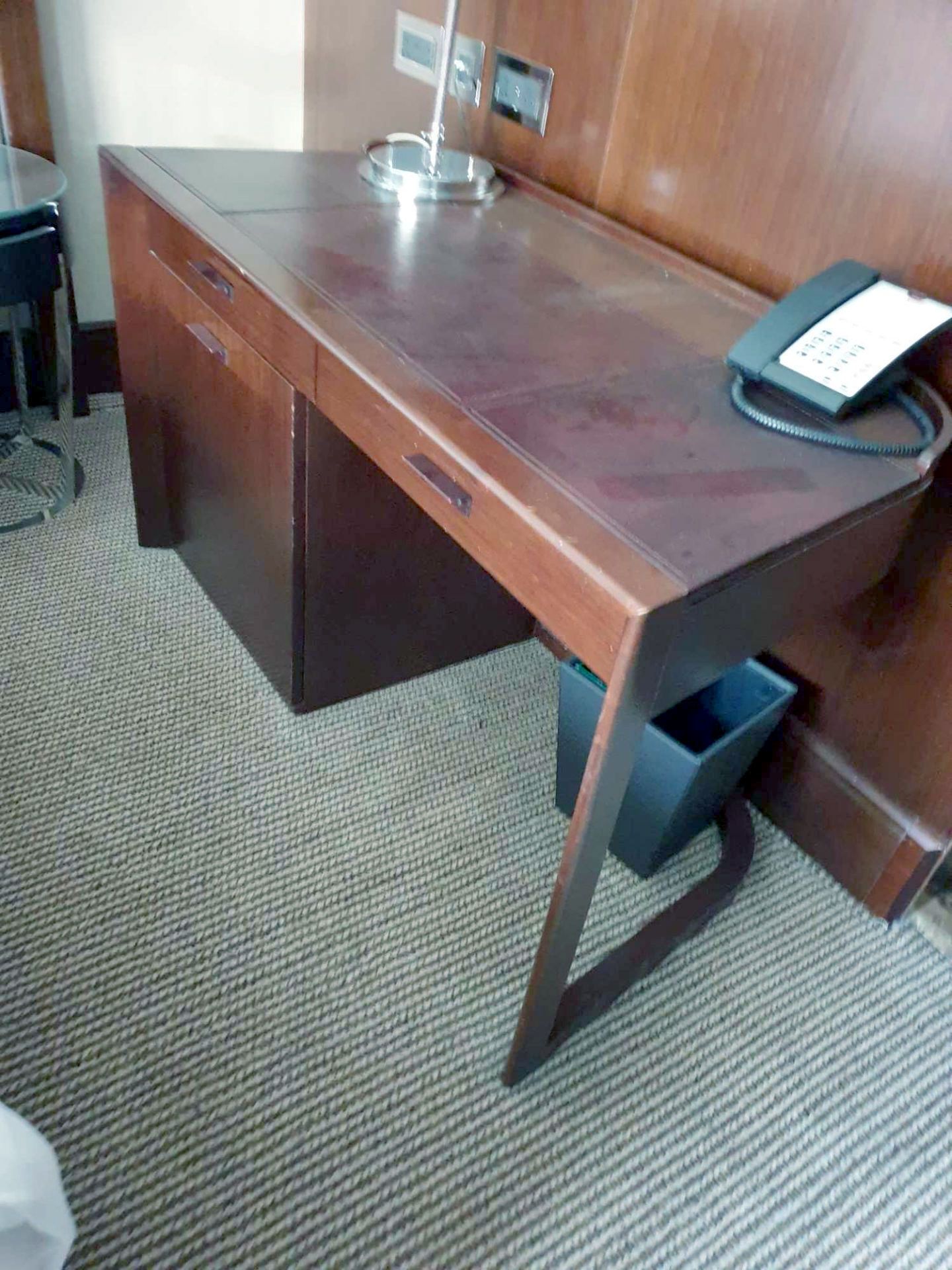 Walnut Veneer Desk By David Salmon With Fitted Drawer And cupboard Fitted With Dometic Minibar Hipro - Image 2 of 2