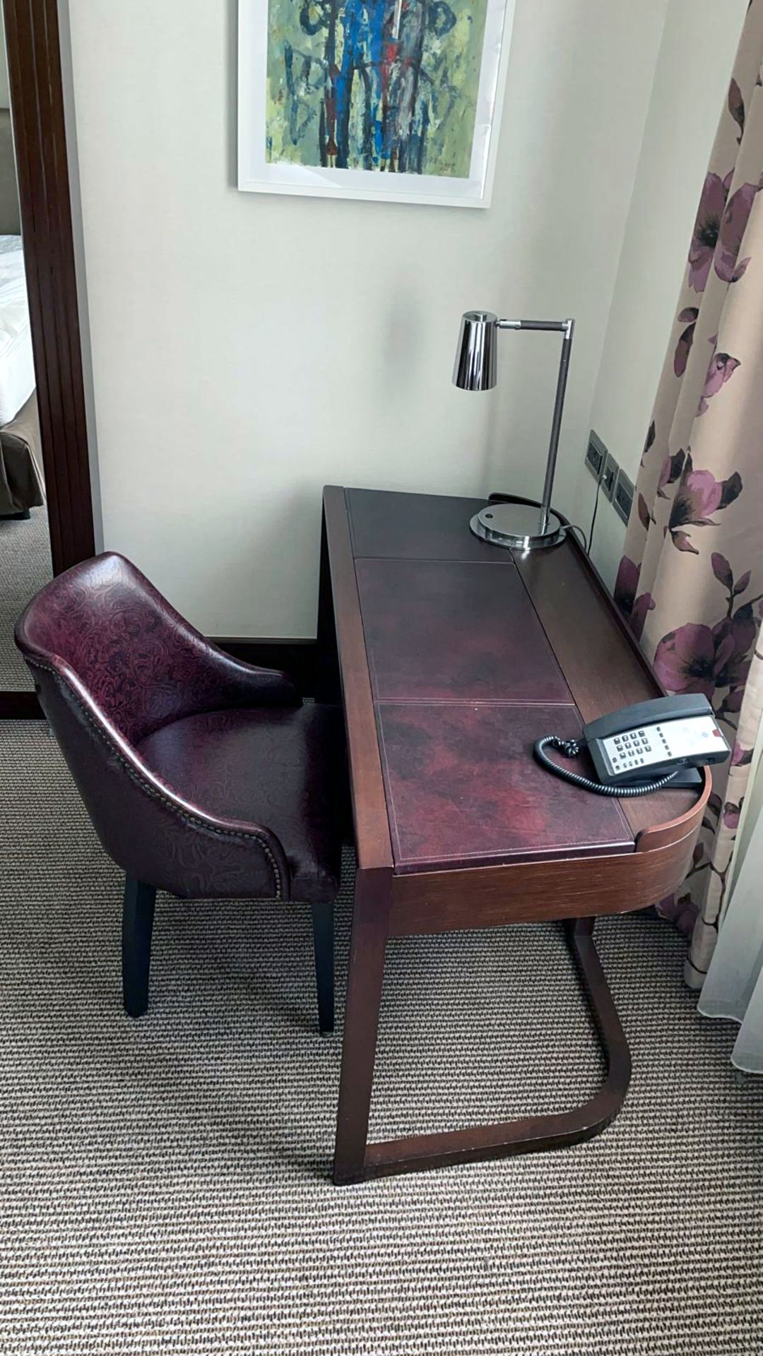 Walnut Veneer Desk By David Salmon With Fitted Drawer And cupboard Fitted With Dometic Minibar Hipro