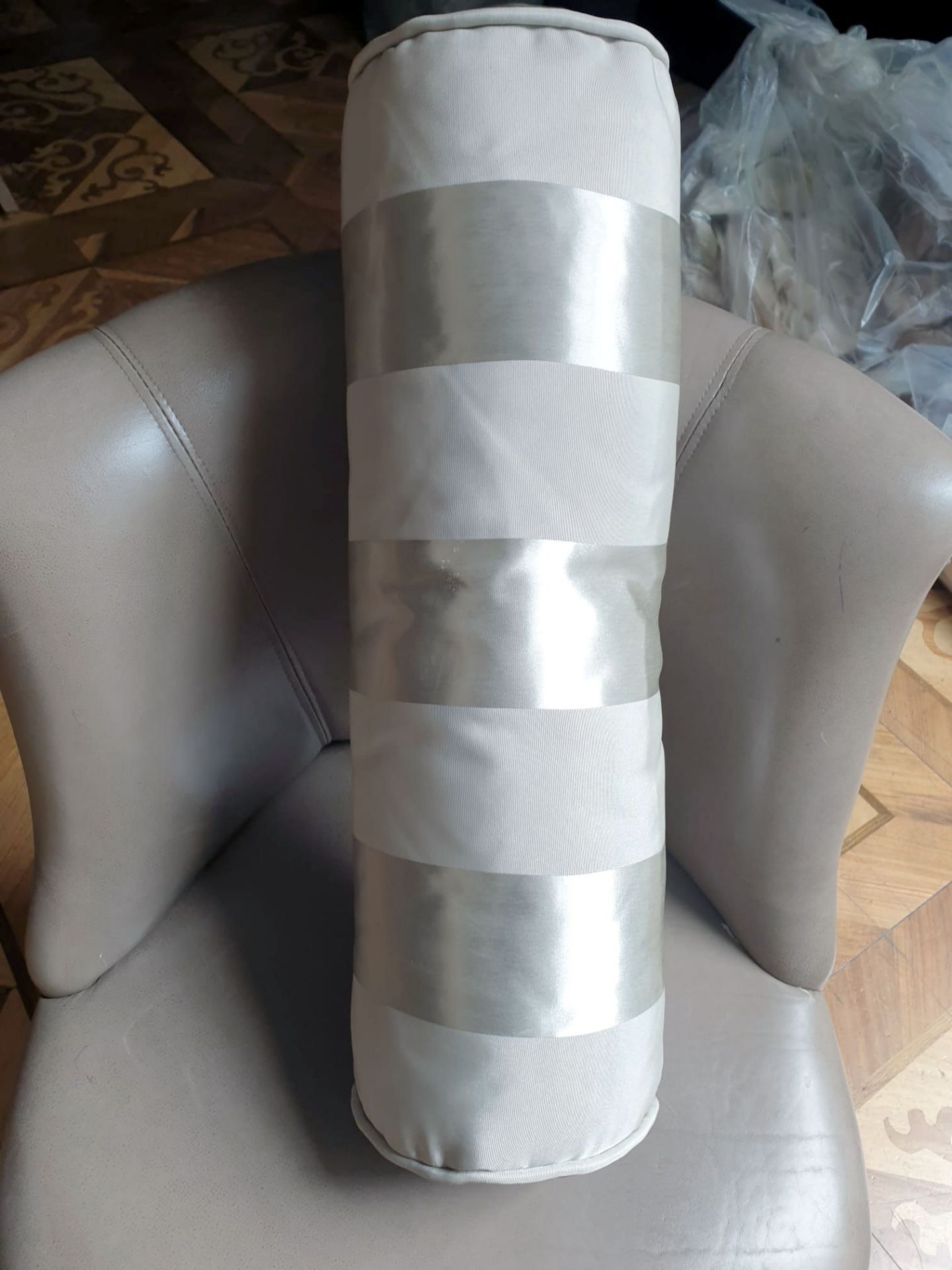 9 x Cream gold silk effect bolster cushion 19 x 60cm (Loc 696 WST)