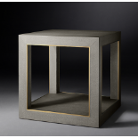 Cela Grey Shagreen Square Side Table Crafted Of Shagreen-Embossed Leather With The Texture Pattern