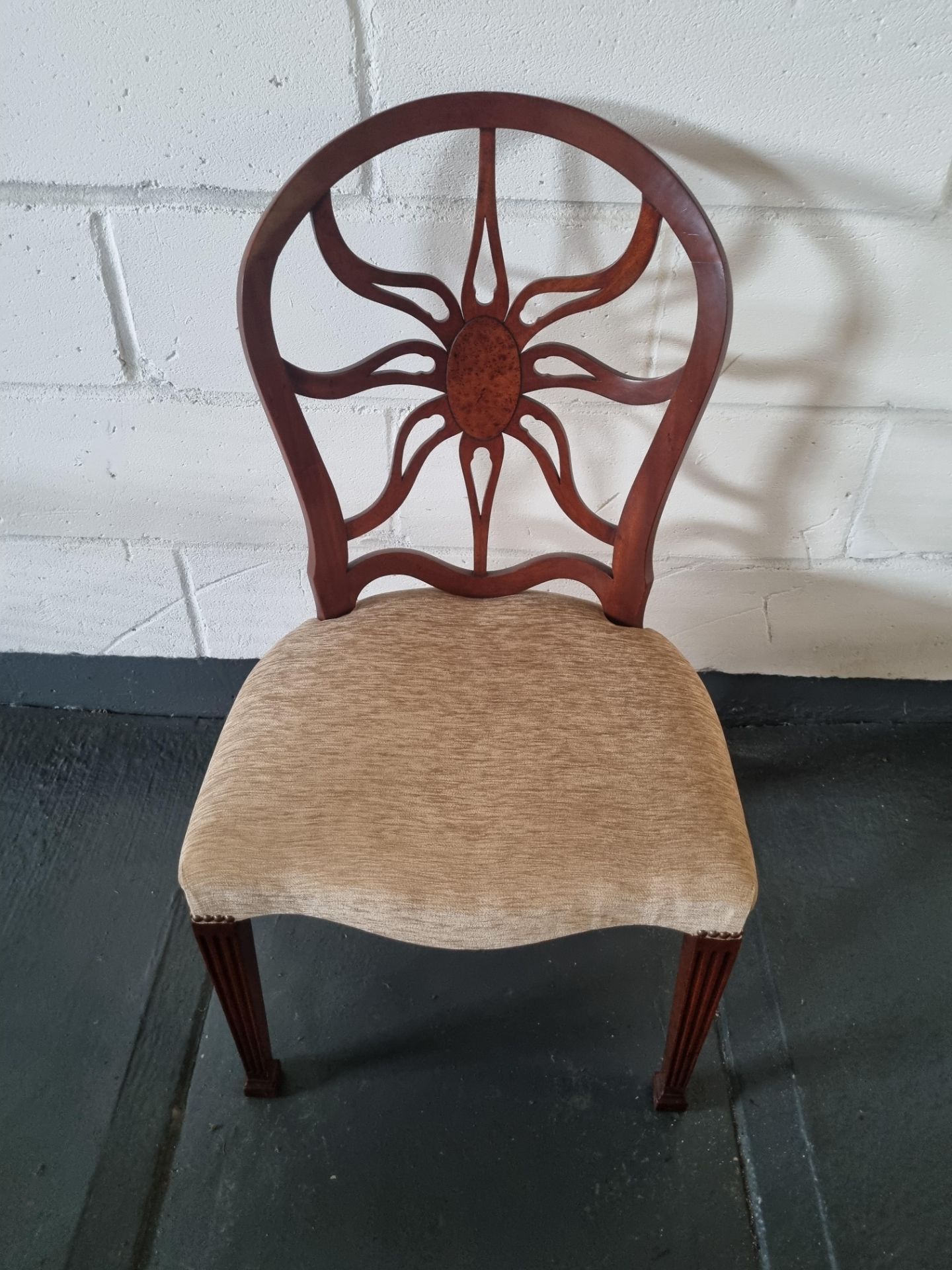 Arthur Brett Mahogany Sunburst Side Chair With Bespoke Mushroom Patterned Upholstery George III