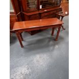 Arthur Brett mahogany sofa/side table with Fretwork decorated front and sides and fitted with two