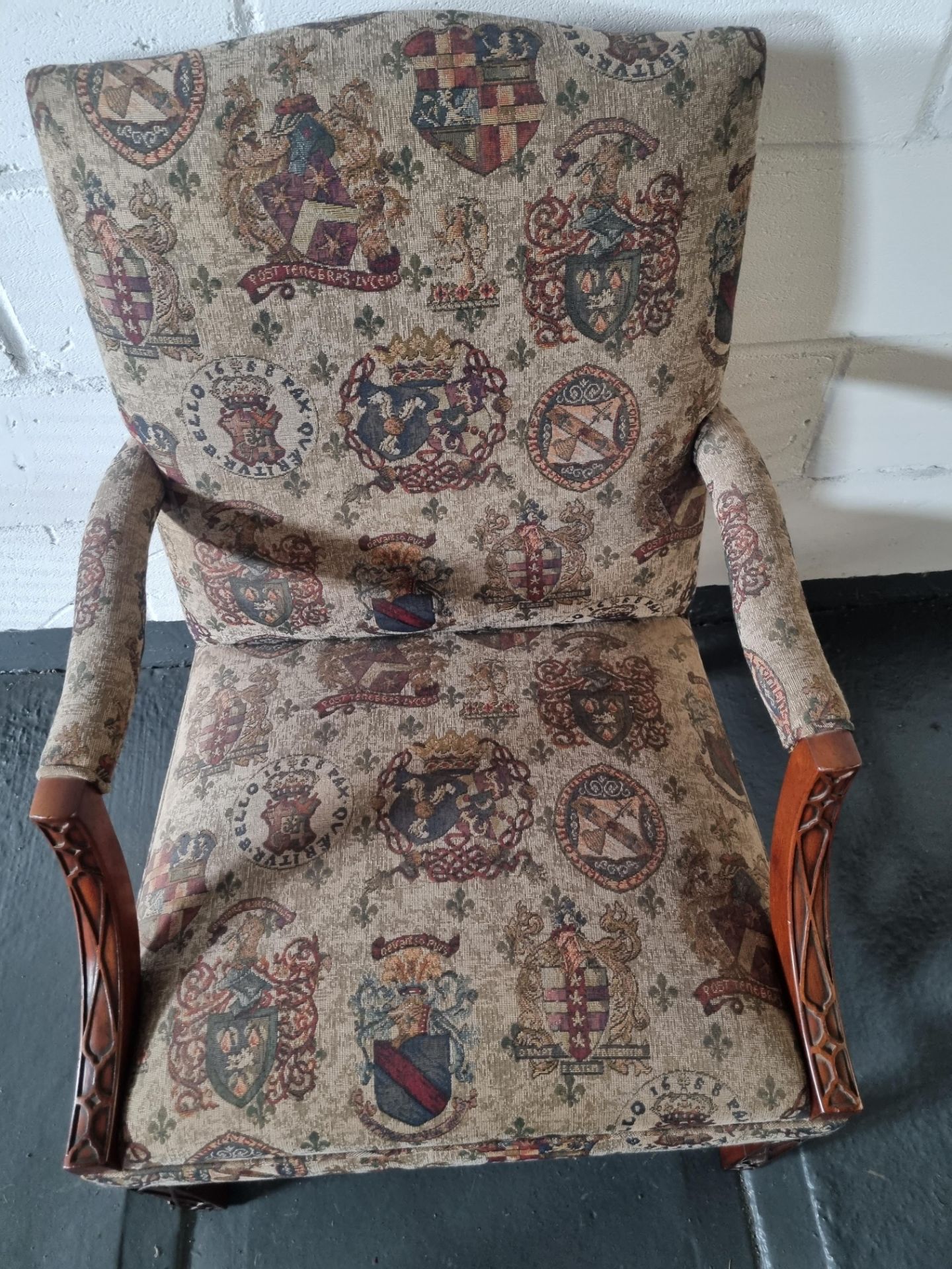 Arthur Brett Mahogany upholstered Arm Chair With Wonderful Carvings On Both Arms & Legs Height 100cm - Image 4 of 5