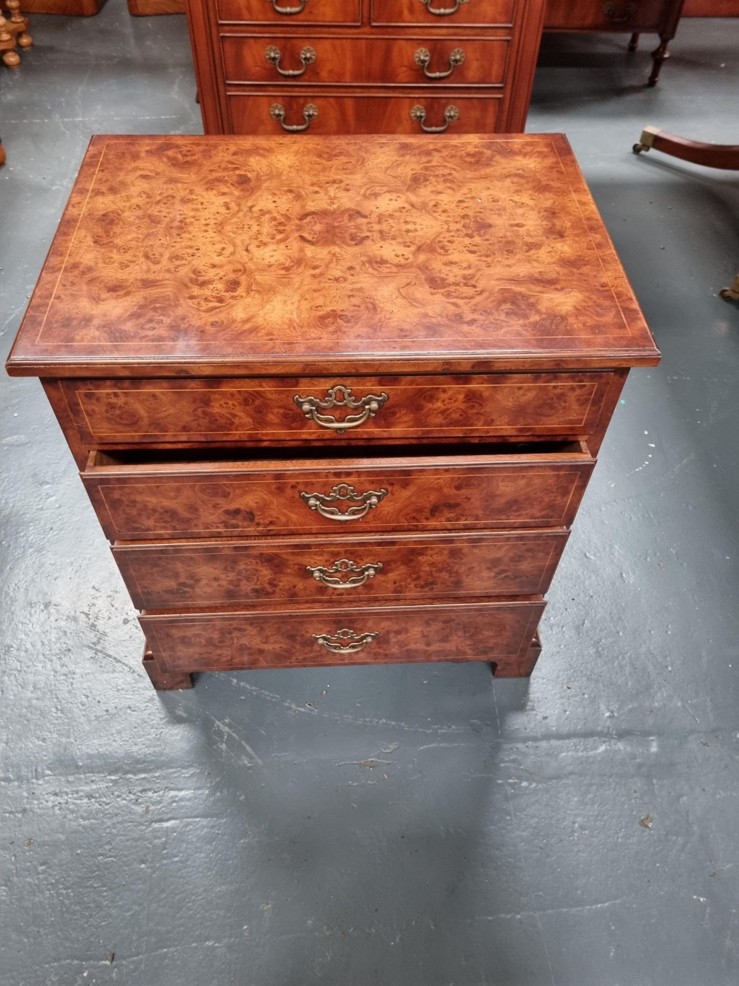 Arthur Brett Walnut 4 chest drawers with brass handles Height 72cm width 64cm Depth 46cm