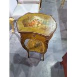Decorative side table Italian Renaissance with painted top panel with on drawer and lift up lid