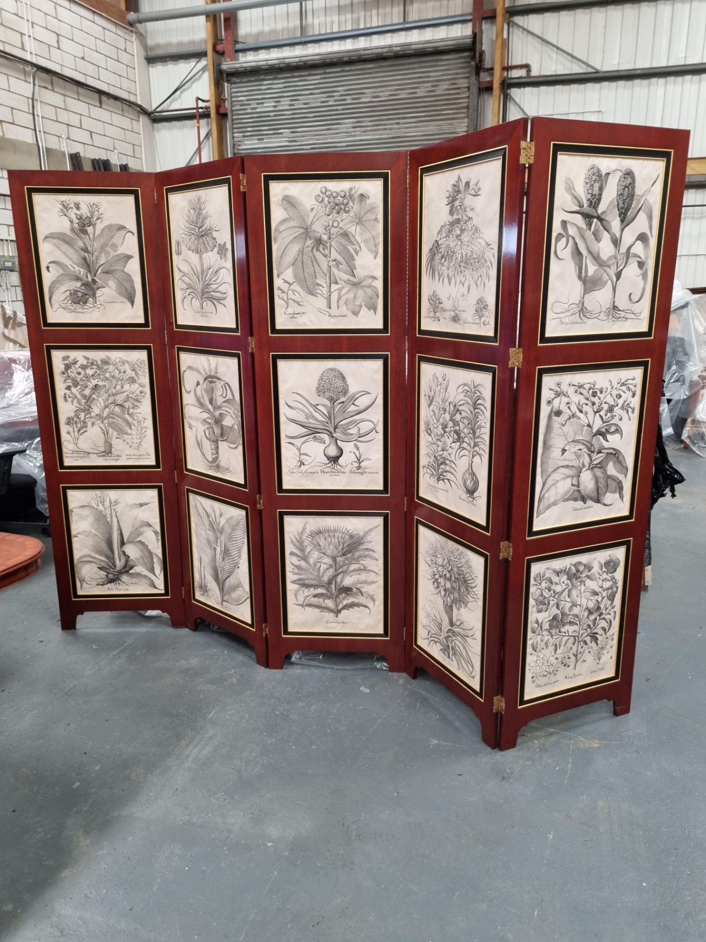 Arthur Brett Custom 5 fold besler screen displays 15 hand printed antique Besler designs unusual