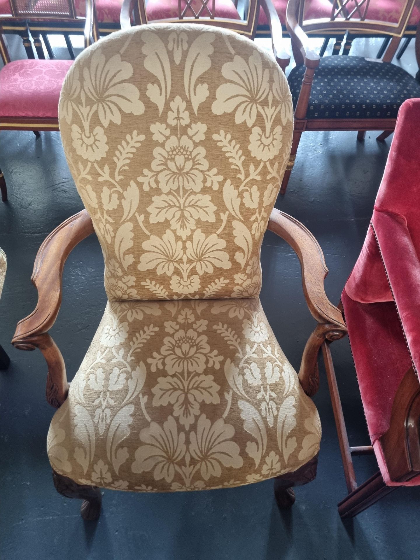 Arthur Brett Upholstered High Back Arm Chair With Beautiful curved Arms and Legs Height 1110cm Width - Image 3 of 4