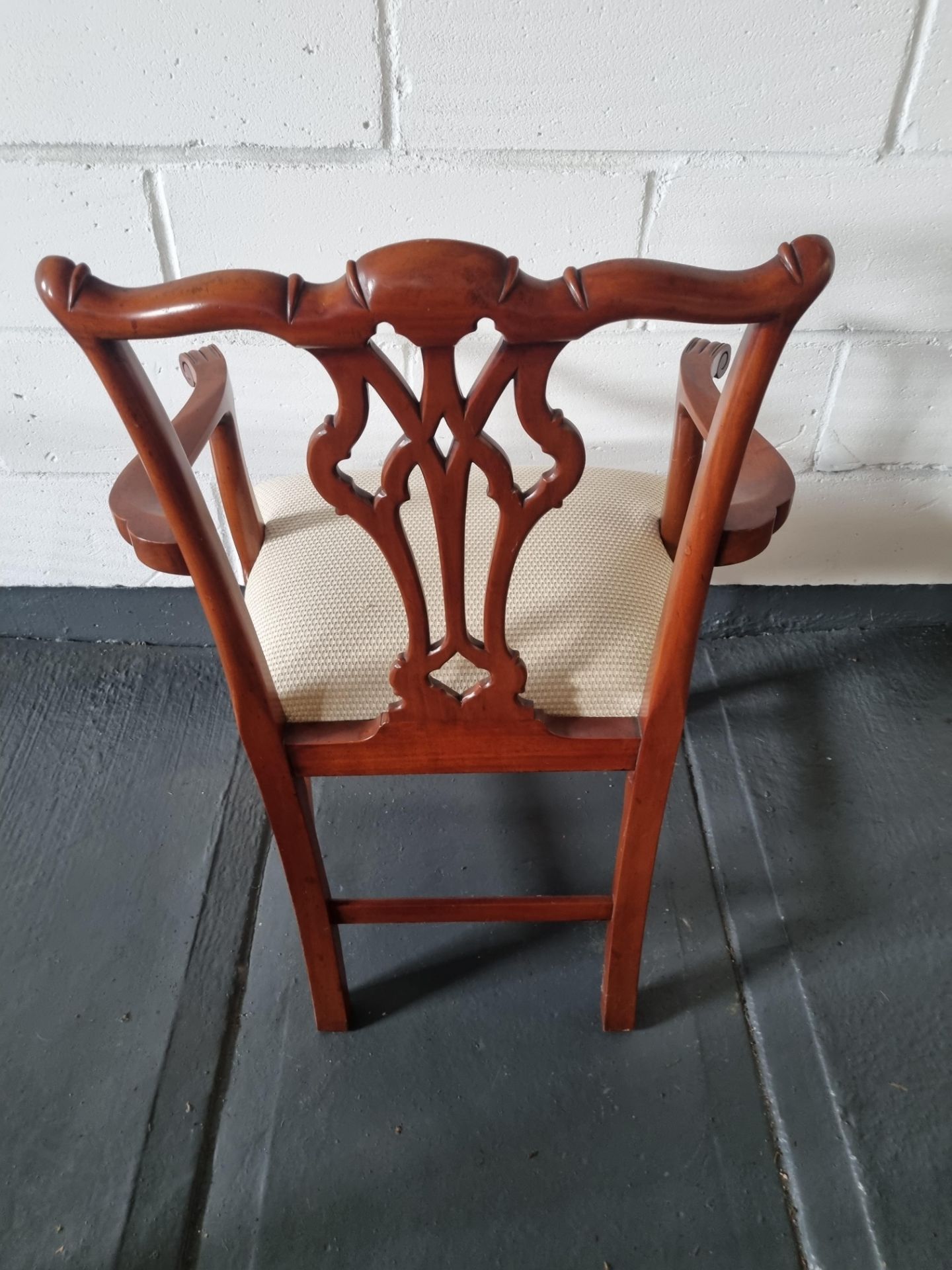 Arthur Brett Georgian-Style Dining Arm Chair With Bespoke Cream Upholstered Seat Beautifully - Image 2 of 5