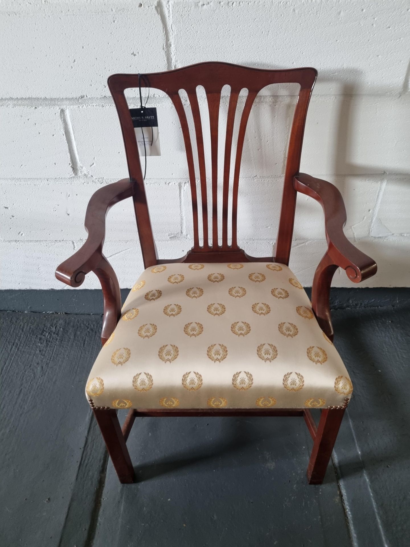 Arthur Brett Georgian-Style Mahogany Sunbury Park Dining Arm Chair With Bespoke Cream/Gold