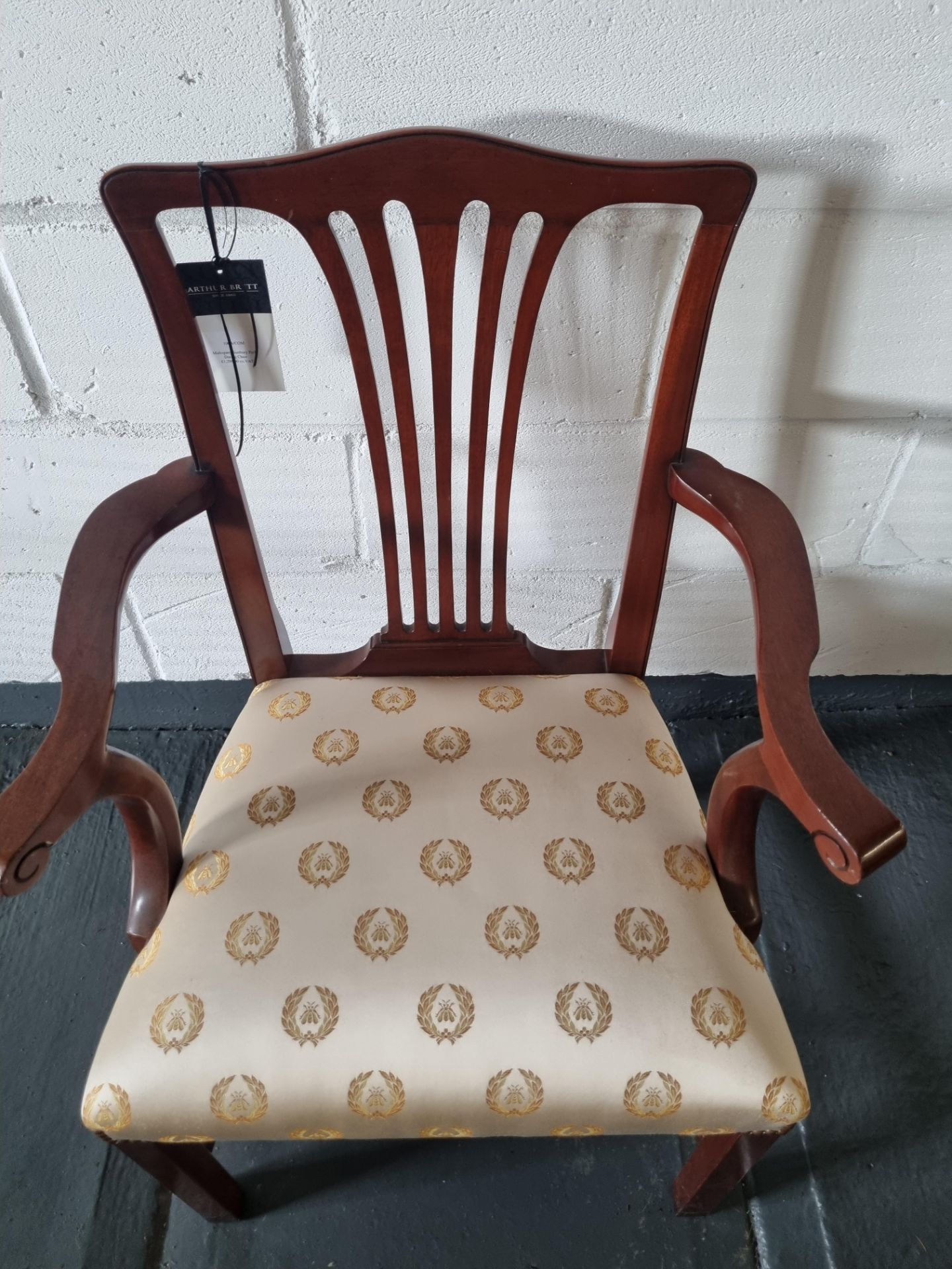 Arthur Brett Georgian-Style Mahogany Sunbury Park Dining Arm Chair With Bespoke Cream/Gold - Image 4 of 5