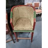 Arthur Brett High swivel bar Stool In green and yellow patterned Upholstery with studded detail