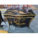 Chinese Black and Gold two door Commode Height 92cm Width 119cm Depth 51cm