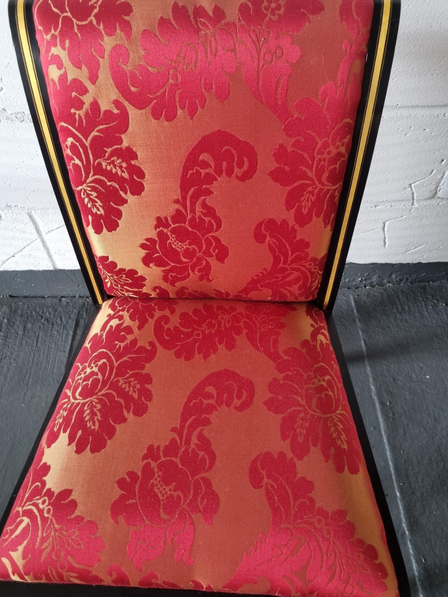 Arthur Brett Ebonised & Gilt Side Chair In bespoke Red Upholstery Regency-Style Upholstered Back - Image 5 of 5