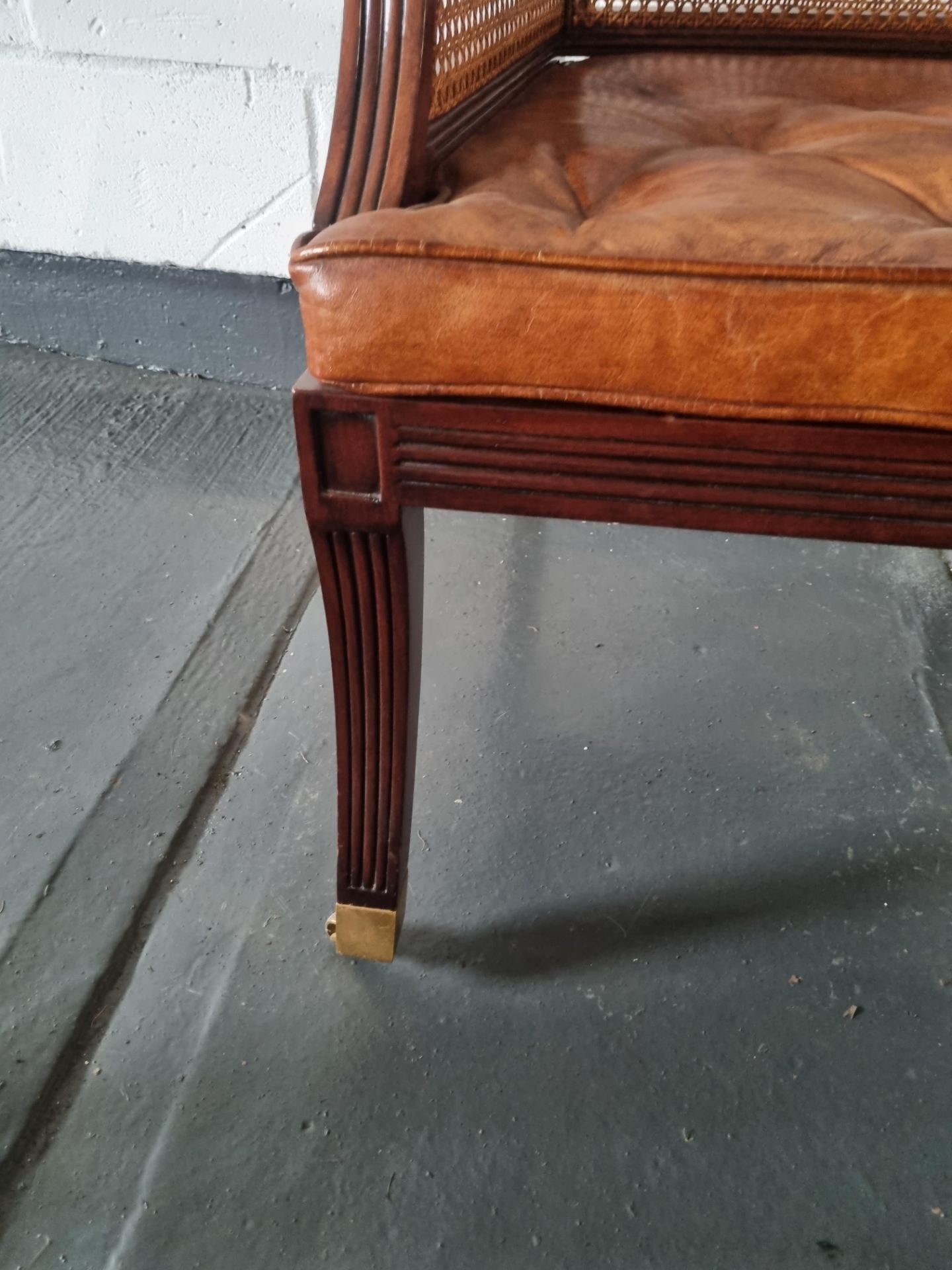 Arthur Brett Mahogany Straight Back Arm Chair With Brown padded Leather Arm Rests, Seat And Back - Image 3 of 4