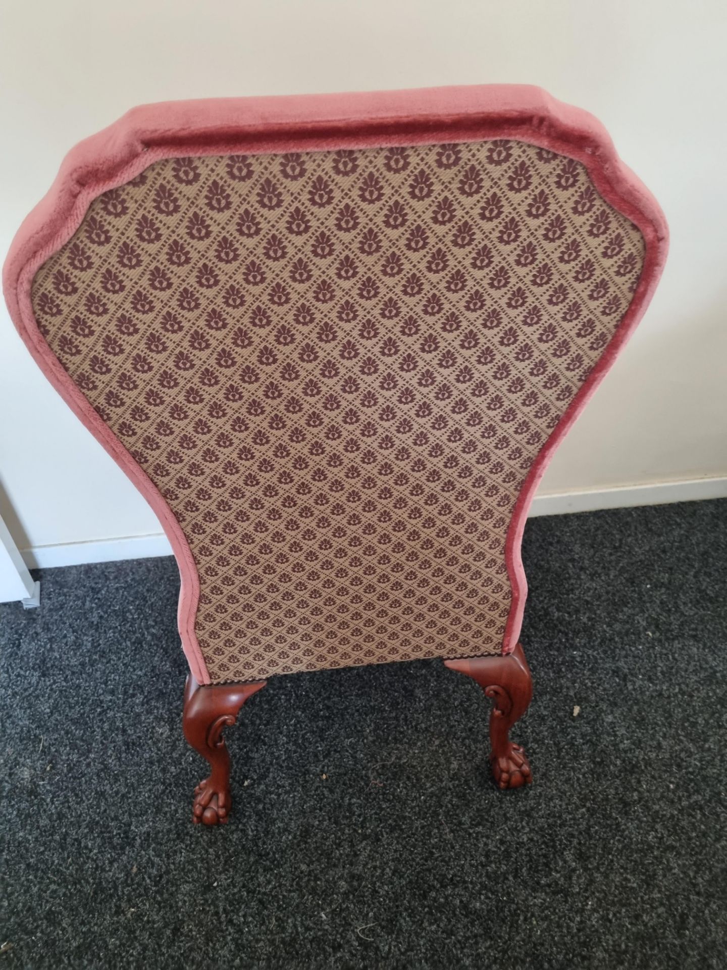 Arthur Brett High Back Chairs in pink Velour with studded detail on mahogany claw and ball legs - Image 3 of 5