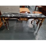Arthur Brett Russian Console table with marble top with tapered leg, gilt detail Length 178cm